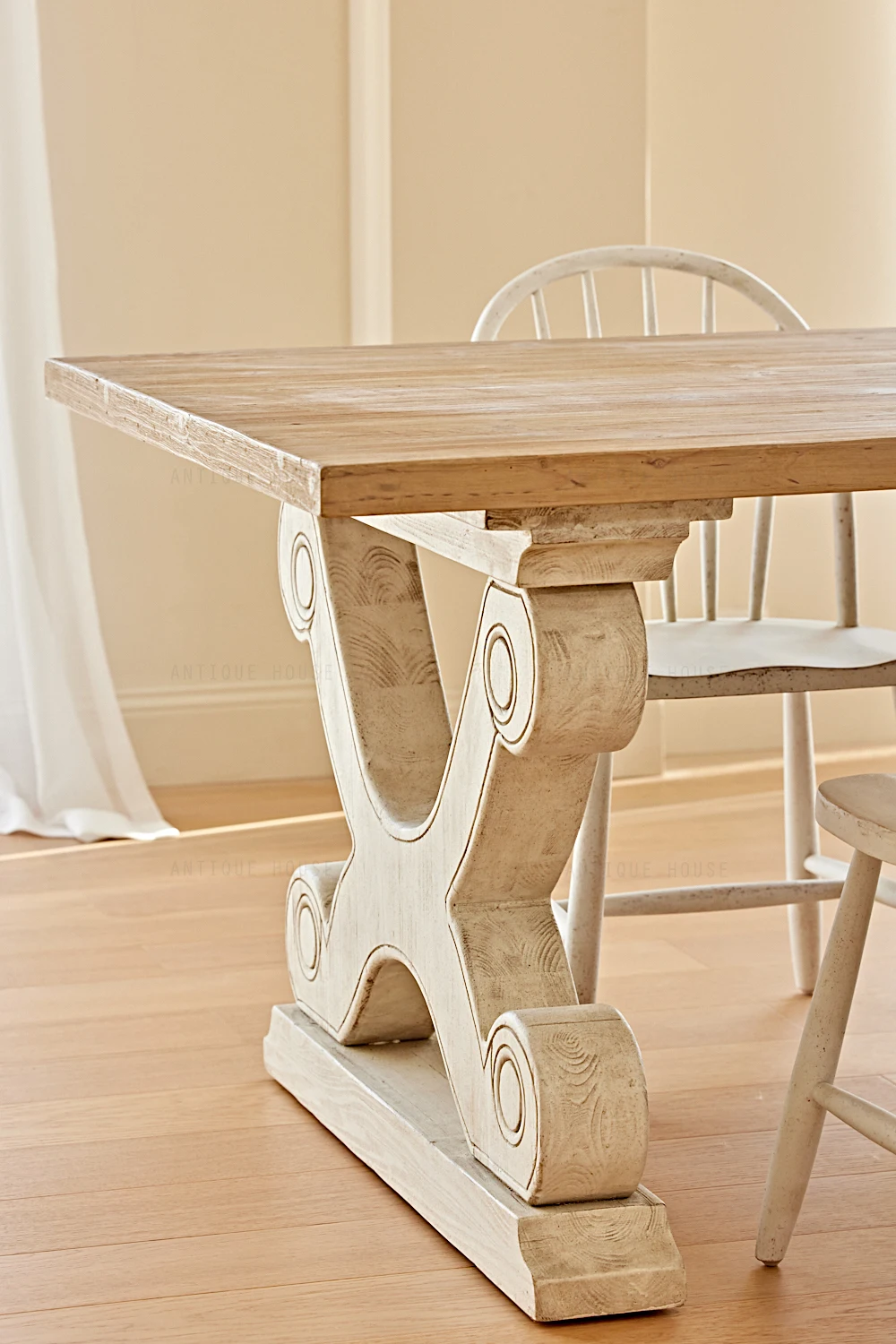 French Vintage Kitchen Furniture Natural recycled pine Handmade Dining Table Dining Table Set 6 Seater