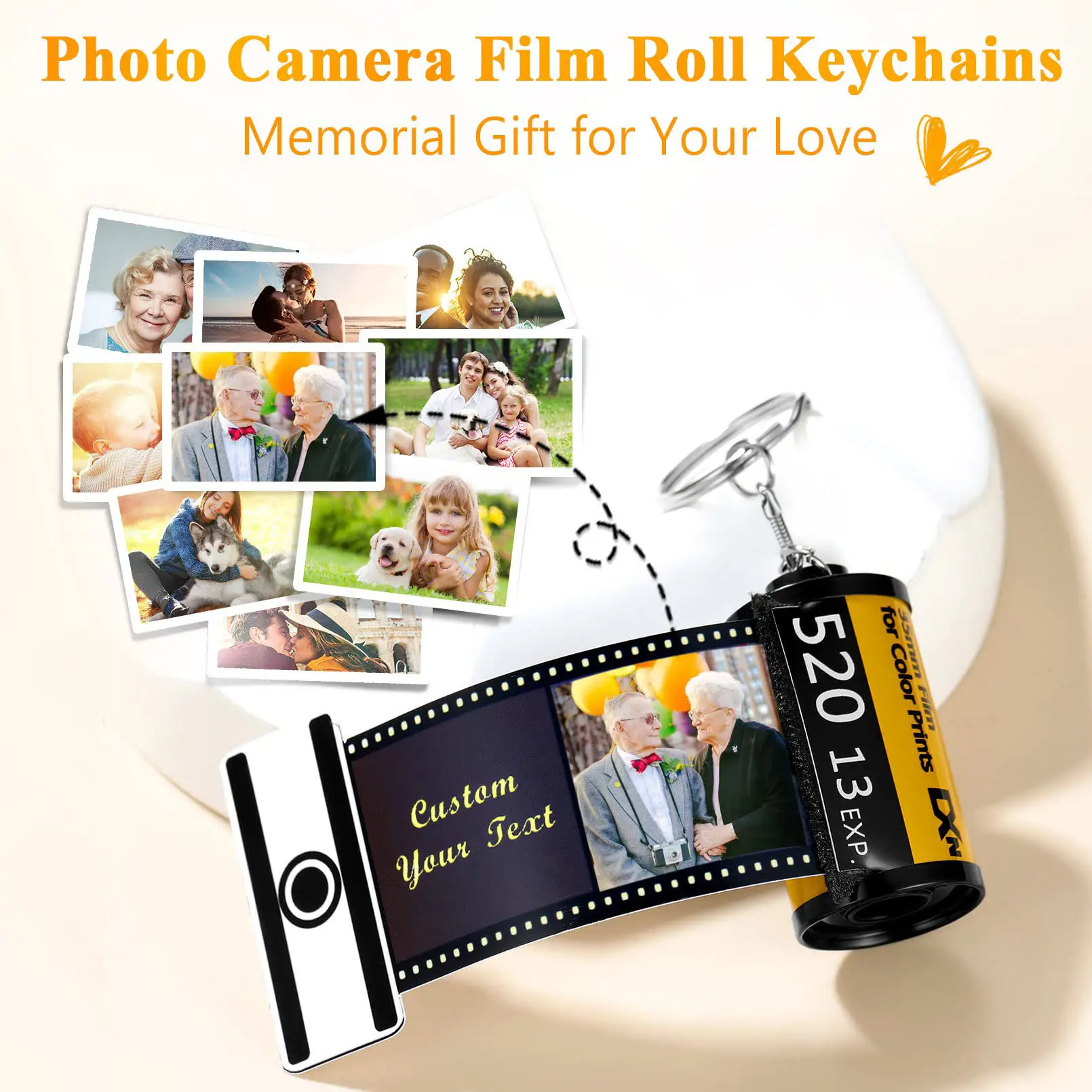 Customizable Photo Film Roll Keychain Camera Film Roll Keychain Reel Album with 10 Photos
