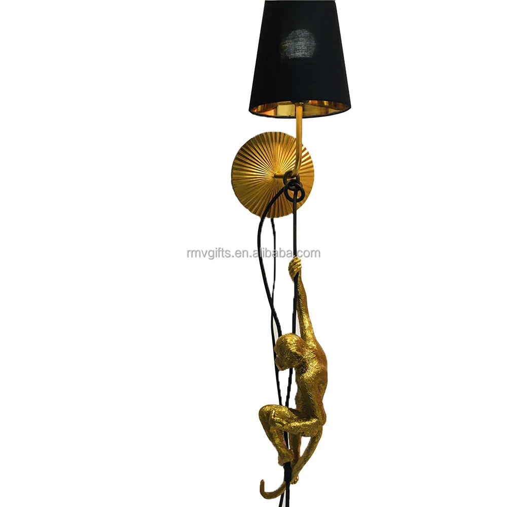 Factory Outlet Modern Creative Resin Handicrafts Climbing Lucky Gold Monkey Home LED Light Wall Lamps