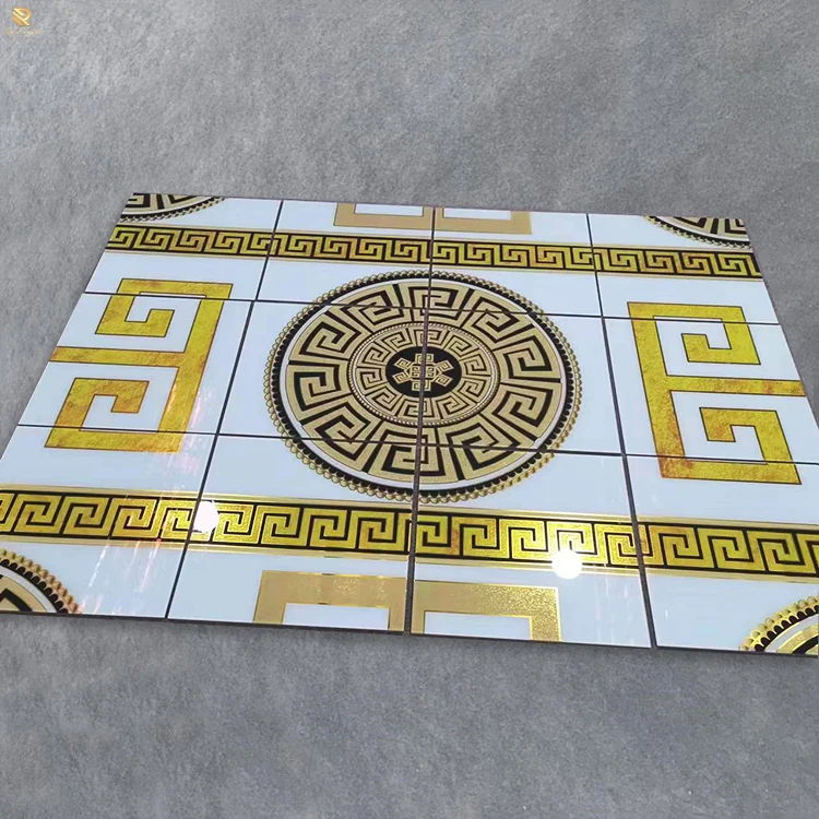 Springletile floor tiles ceramic 600x600 polished porcelain marble look greek key continuous pattern textured glazed floor tiles