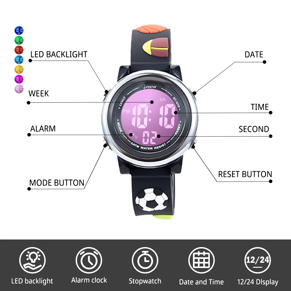 Ans Cartoon Waterproof Sports Watch for Kids Girls and Boys Old Fashion PC Digital Plastic Acrylic Glass Strap with Buckle