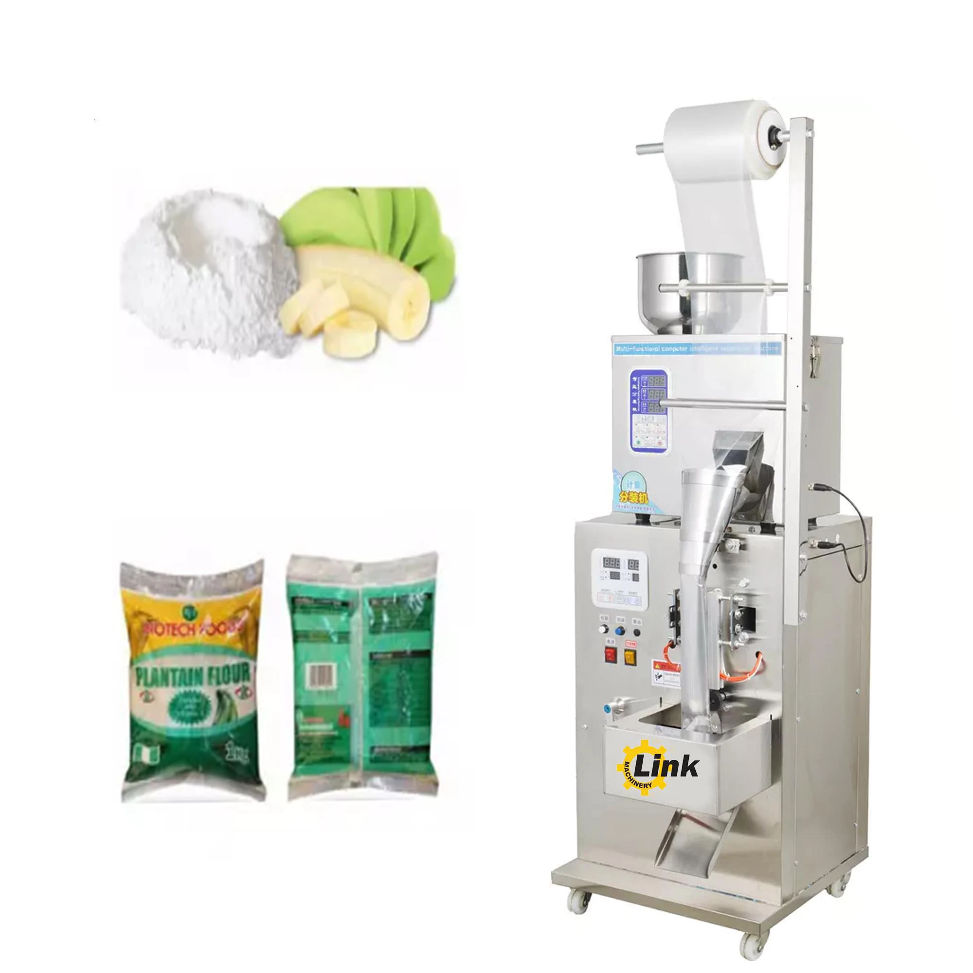 Small Multi Function Direct Selling Soybean Tea Powder Sugar Oats Automatic Weighing Bag Plantain Flour Packing Machine