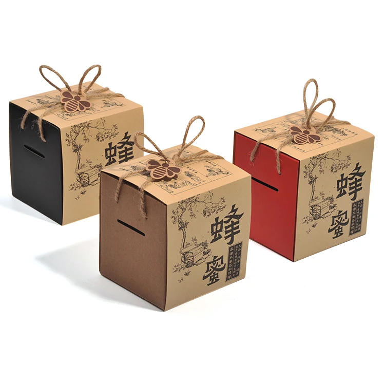 Custom Printed Fold Recyclable Honey Packaging Corrugated Kraft Paper Cardboard Carton Box with Handle