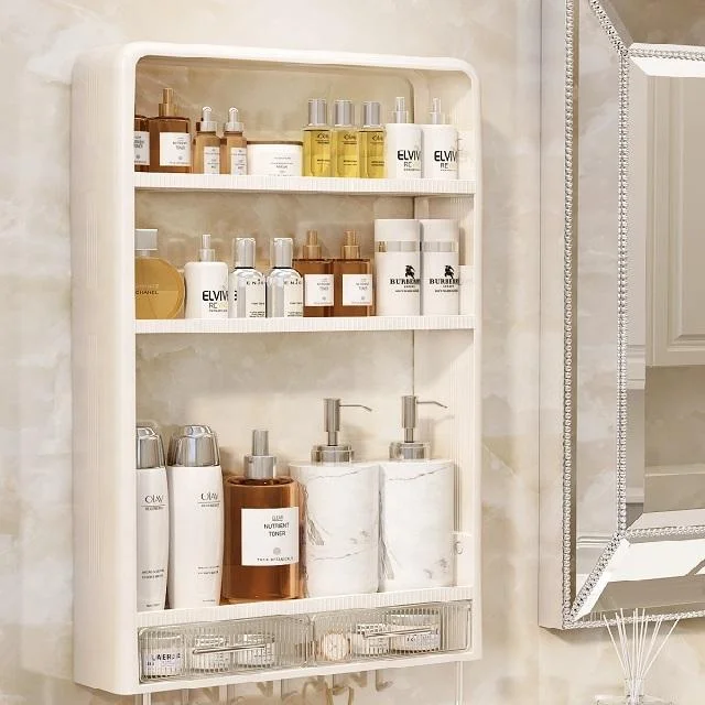 hot sell Plastic 3 layers White Wall Mounted Kitchen Condiment Storage Rack Organizer Cabinet Storage Drawer Kitchen Spice Rack