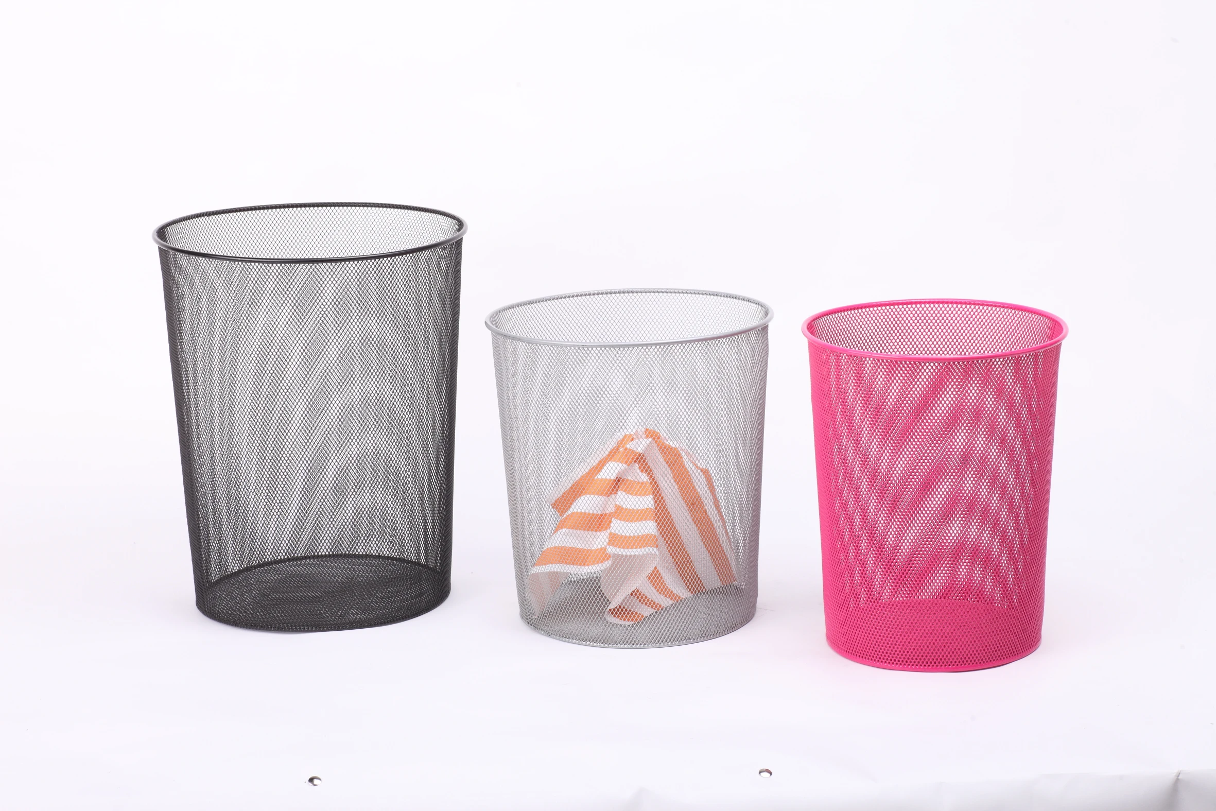 Hot sale rolling small trash bin metal for office/home papeleras de malla