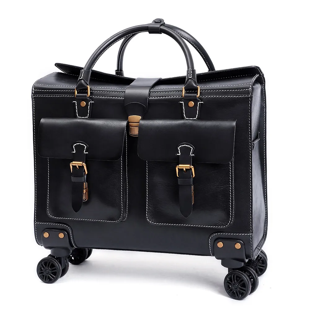 2021 Fashion Rolling Luggage Suitcase Genuine Leather Luggage 4 Wheel Travel Luggage Bag