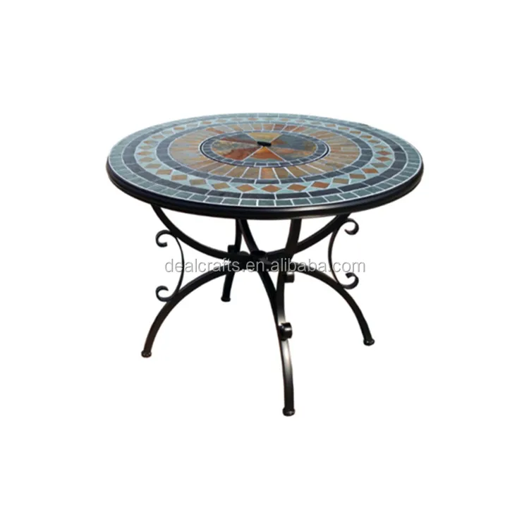 
Outdoor garden patio Mosaic fire pit table set with rattan chair dining tabletop fire pit 