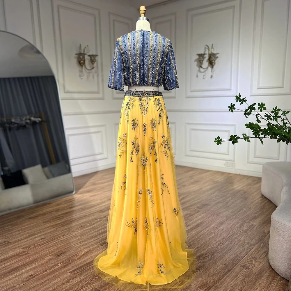 Yellow 2 Pieces A-Line Beaded Evening Dresses Serene Hill LA72470 Elegant Party Gowns for Women Wedding Event