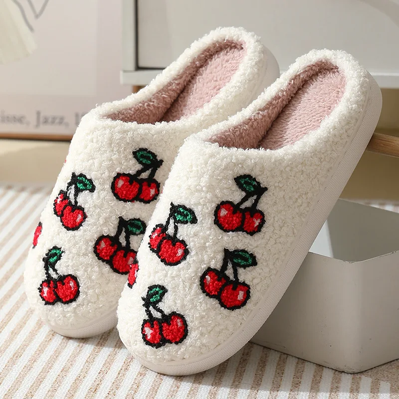 Winter cute cartoon Strawberries plush cotton slippers home indoor warm velvet slippers for women and man