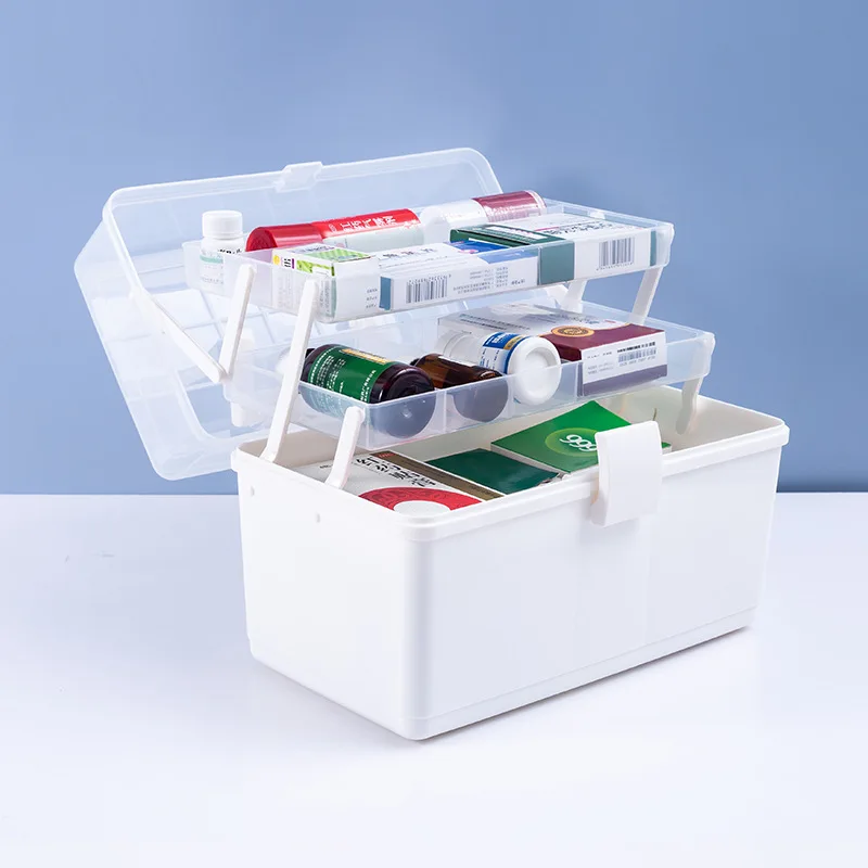 Folding First Aid Kit With Handle 3 Layer Portable First Aid Kit Storage Chest Family Emergency Kit Medicine Chest
