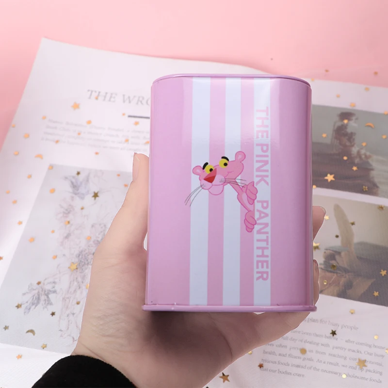 TOPSTHINK Children Pink Panther kids return gifts kawaii portable tin piggy bank