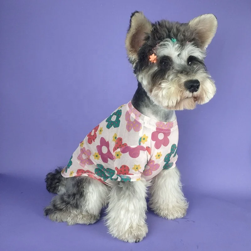 
MIGU Durable Small dog mesh breathable pet outfit T-shirt small flowers dog tee shirt 