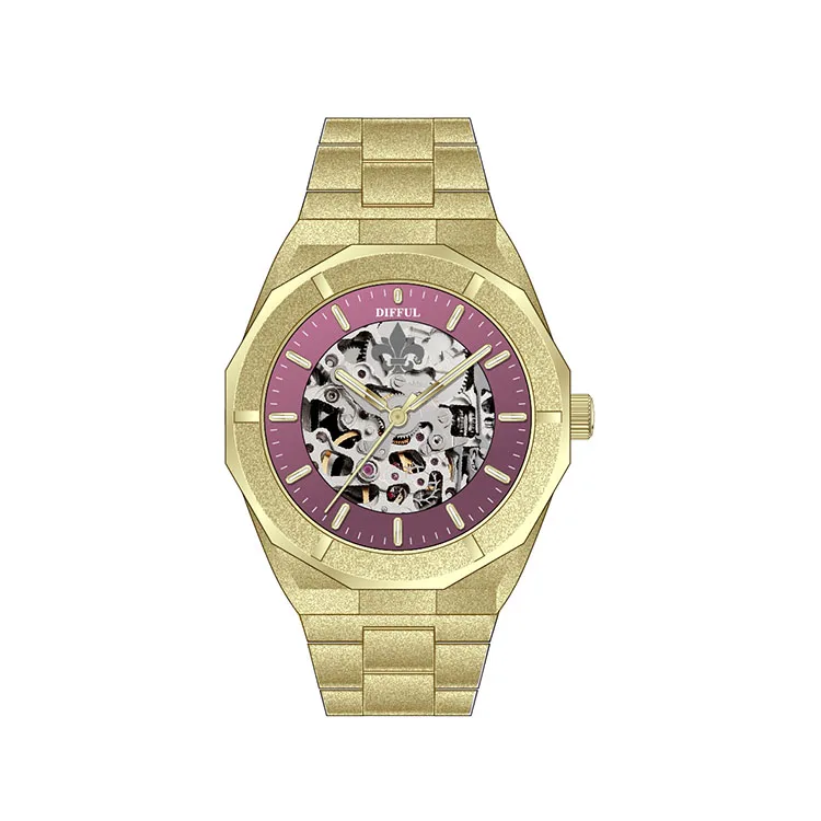 Custom logo Japan Movement mens hip hop skeleton watch skeleton automatic wrist mechanical mens tourbillon watch