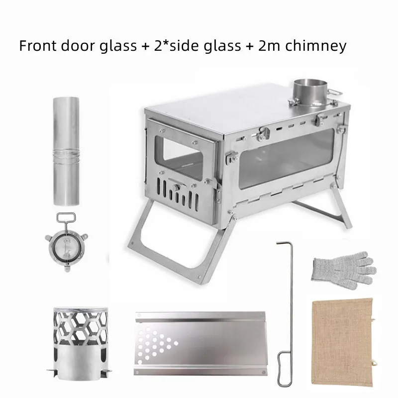 Mini Tent Stove Ultralight Stainless Steel Hot Tent Stove 30*19*15cm Outdoor Firewood Oven Portable Camping Wood Burning Stove