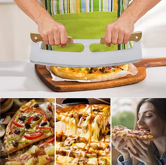 High Quality Pizza Cutter Rocker Stainless Steel Pizza Cutter Slicer Knife with Protective Cover