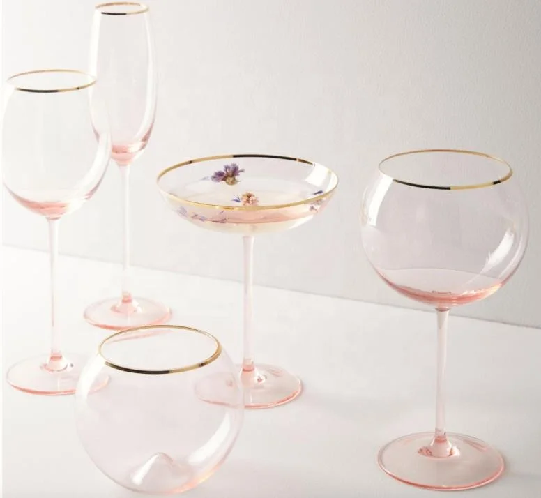 Gilded Rim crystal pink Stemless tumbler Glass balloon gin glass