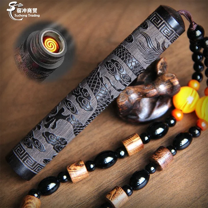 Wholesale Novelty Type C Transparent Outdoor Windproof Survival Wood Chinese Dragon Electronic Lighter Usb Rechargeable