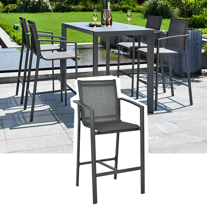 
ALMA Aluminum Frame Black High Bar Stool Chair Modern, Stools Bar Chairs With Armrest for Outdoor Bar Restaurant 