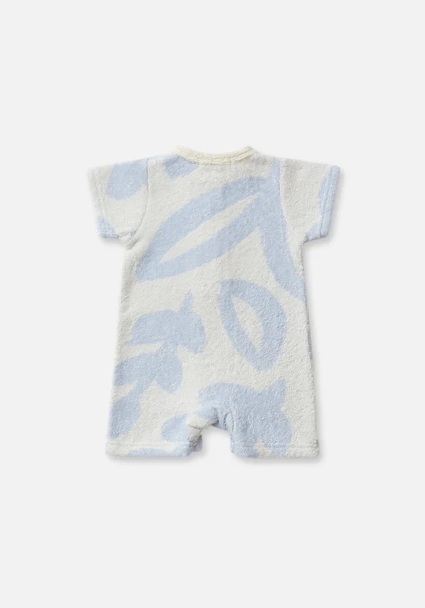 Custom Terry Toweling Patterns Ocean Daisy Short Sleeve Boys Baby Short Rompers