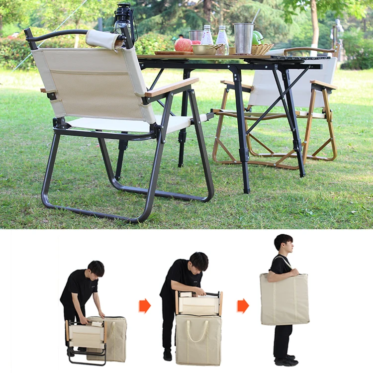 Beach Foldable Portable Lightweight Aluminum Camp Chairs Outdoor Camping Wood Pattern Easy Folding Low Chair