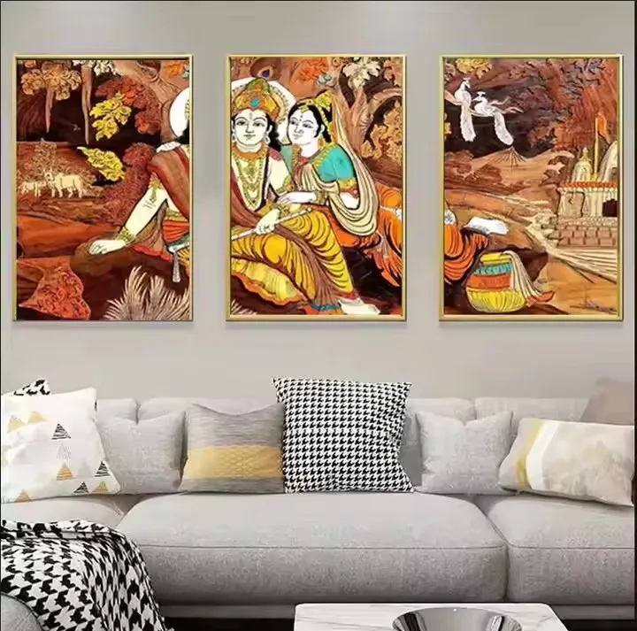 Ganesha God treasure day Ganisa decorative painting three crystal porcelain murals living room hanging painting