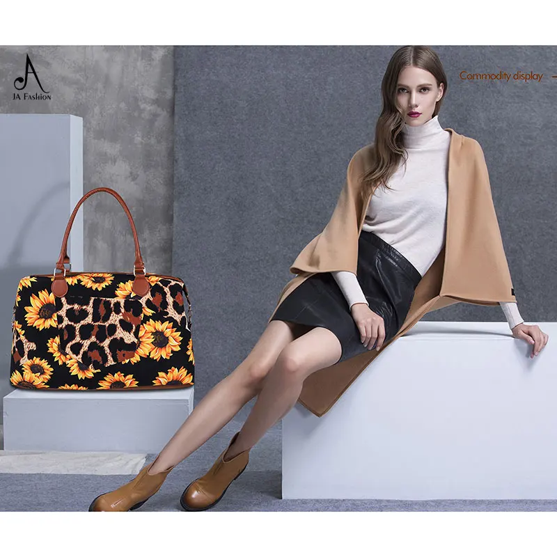 Прямая поставка леопардовая заплатка в виде подсолнуха Женская вместительная спортивная сумка дорожная сумка-тоут для