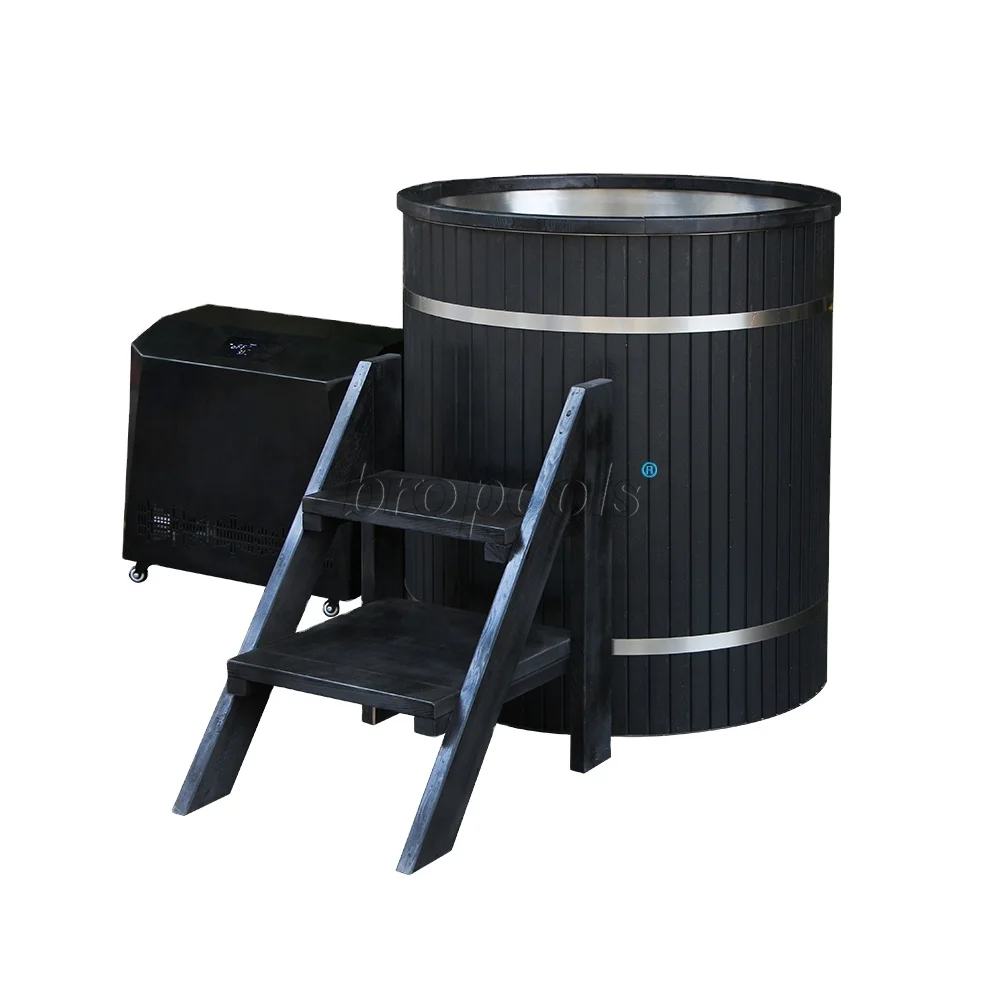 Oval Black WPC Material Outdoor Cold Plunge With Chiller Ice Bath Tub Temperature 3 degree Smart Control Panel Body Recovery