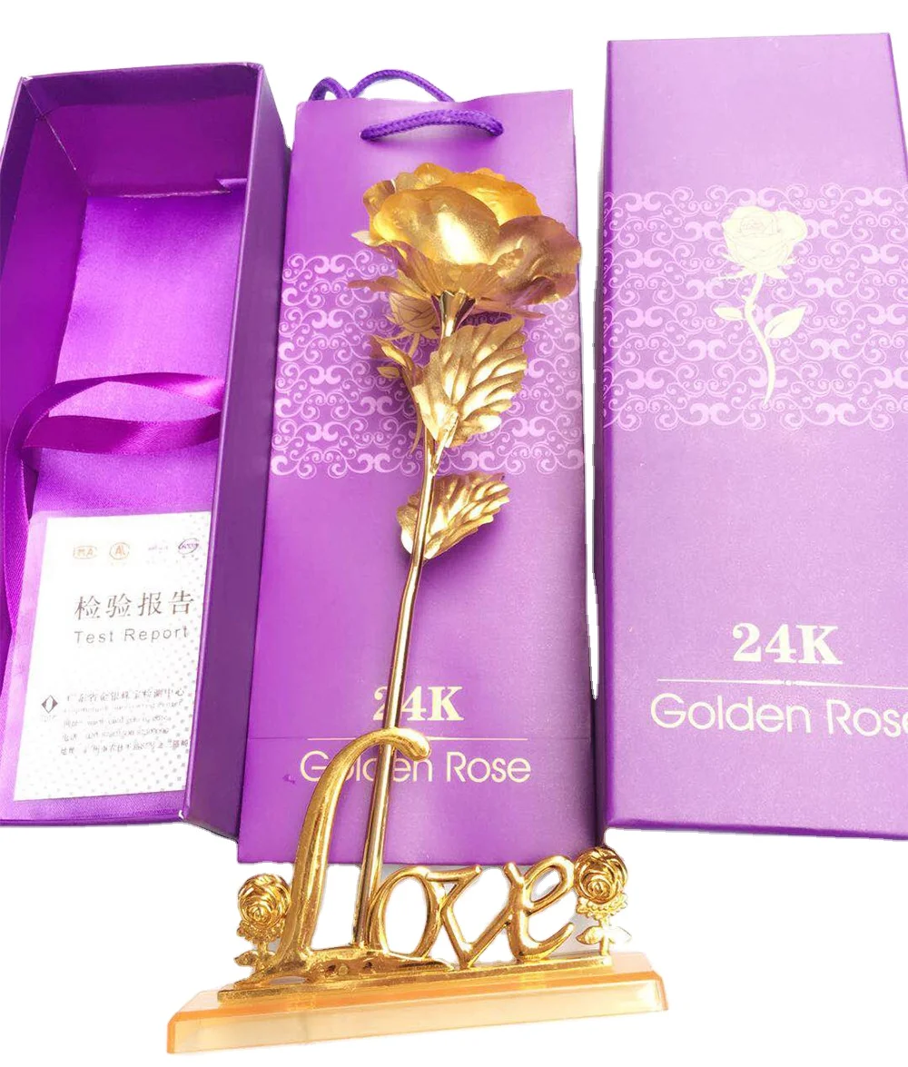 Wholesale Factory Price Gift Box 24K Gold Rose Flower Artificial Golden Roses