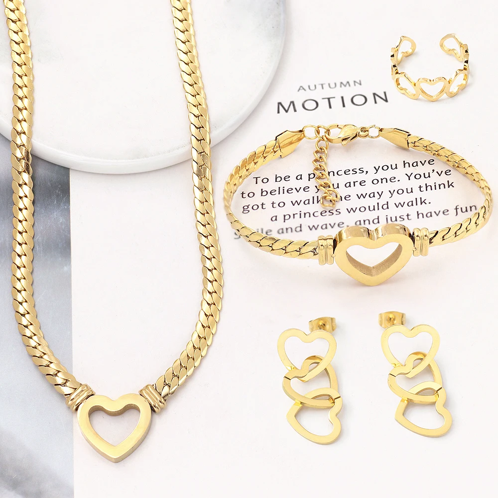 Brand Necklace Jewelry Sets 18K Gold Plated Geometric Chain Collar Heart Necklace Loveliness Jewelry Gift Acero Inoxidable