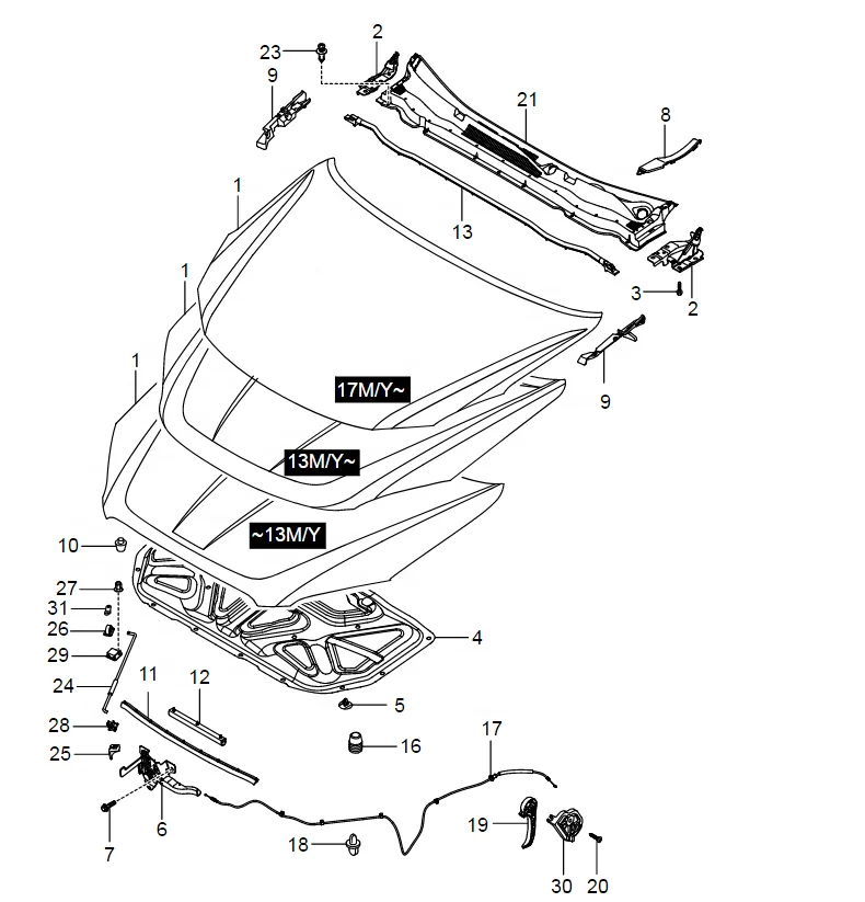 SSANGYONG Front hood hood   ACTYON  KYRON  REXTON KORANDO C  MUSSO  RODIUS TIVOLI 6101134201 6101135000