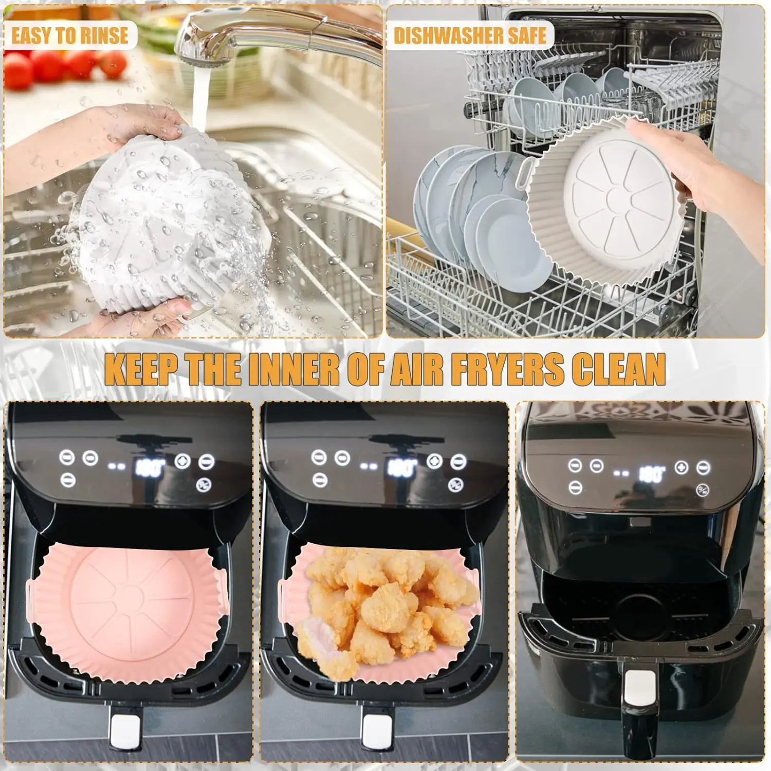 Custom Deep Collapsible Reusable Silicone Air Fryer Pot Baking Tray Basket Pan Air fryer Liners Pot Set Oven Molds Accessories