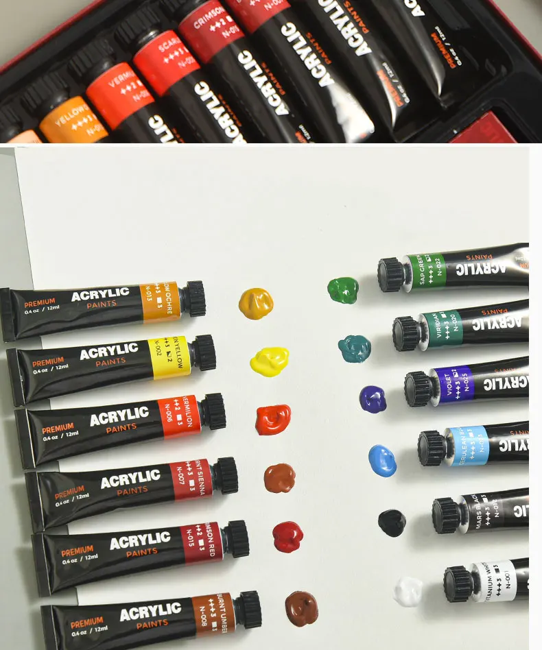 Amazon Hot Sale 30Colors 12ml Aluminum Tubes Acrylic Paint Set With Neutral Packing