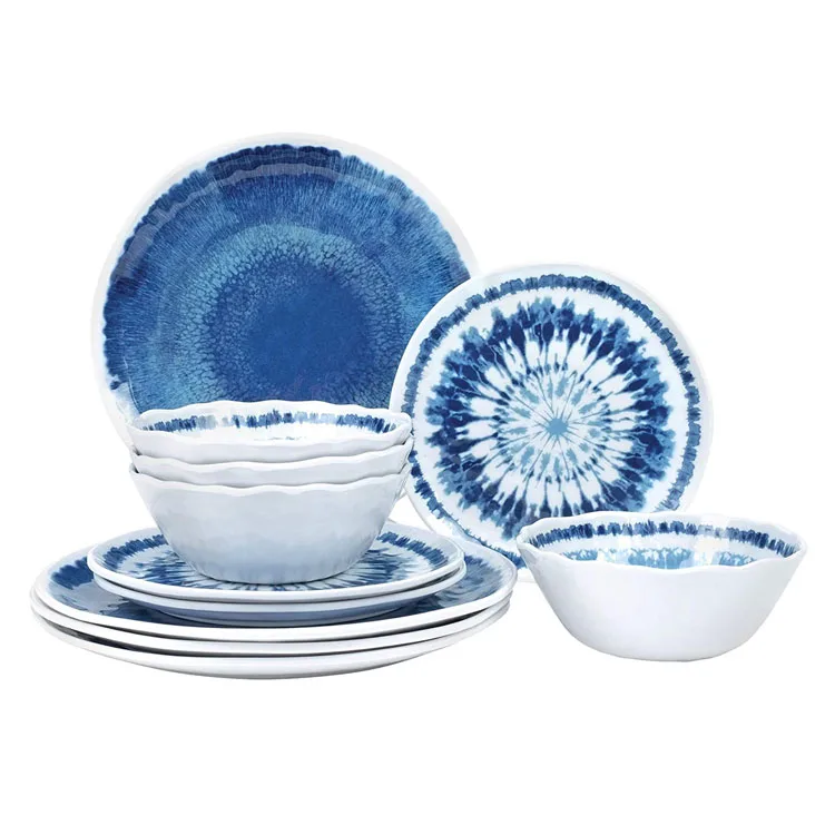Luxury blue color melamine collection scalloped melamine dinnerware sets
