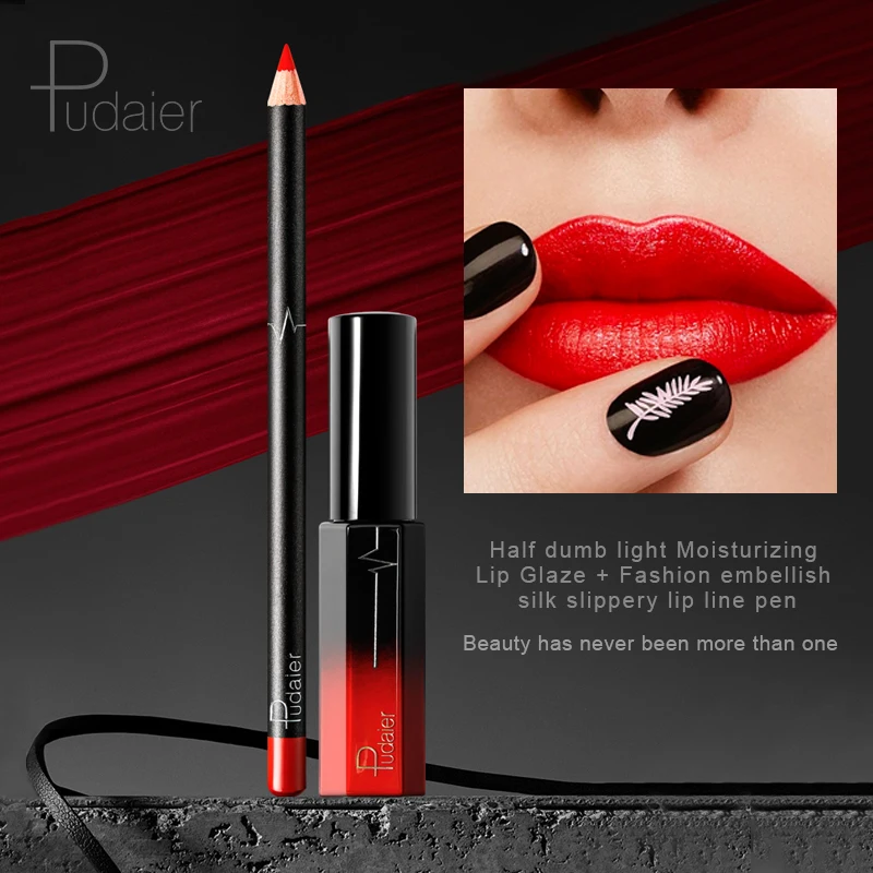 Pudaier Waterproof and Long Lasting Lip Makeup Kit High Pigmented Lip Liner and Liquid Lipstick Custom Lip Beauty Cosmetics