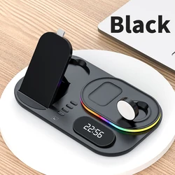 3 in one wireless charger stand with alarm clock Desktop 15W foldable fast wireless charging stand for iWatch