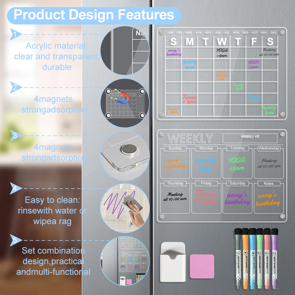 Customizable A5 Memo Drawing Custom Print Fridge Magnetic Clear Erasable Acrylic Dry Erase Magnetic Whiteboard For Kids