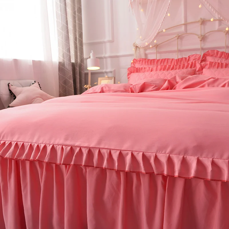 romantic maiden good pitch polyester towel embroidery korean bedding set lace warm bed skirt lace lotus leaf edge