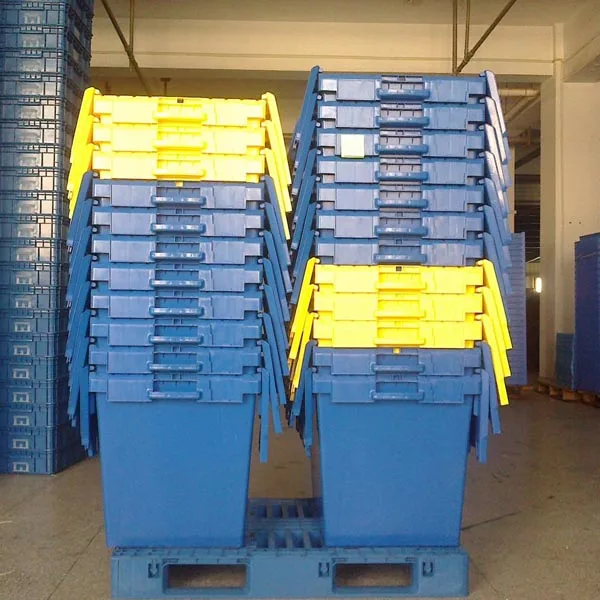 Heavy duty transport 600*400*365mm nestable storage crate plastic moving boxes containers