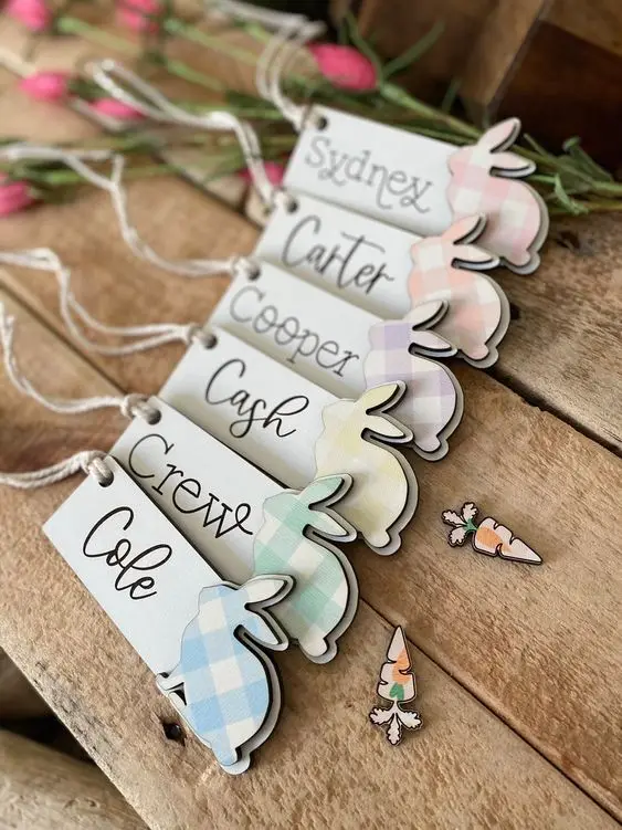 2024 Easter Decor Personalized Easter Basket Charms Sitting Bunny Easter Basket Tag