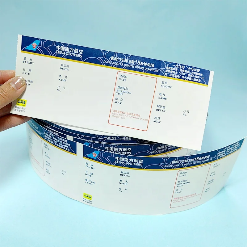 Wholesale printing thermal boarding pass air booking airplane flight tickets luggage tags movie travel ticket