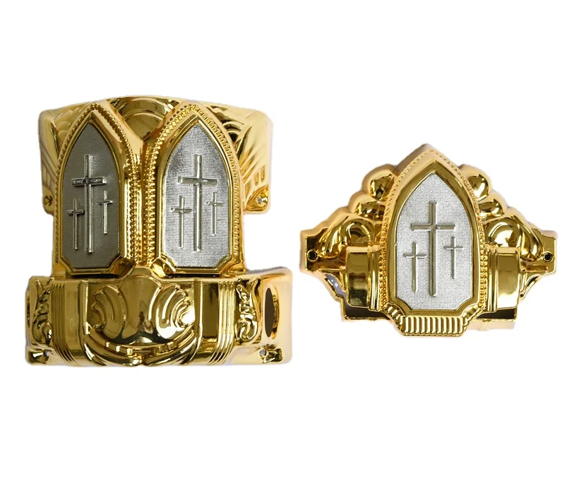 F-Model 15#E economic funeral accessories cross crucifix pattern casket corner sets wooden coffin casket ornaments