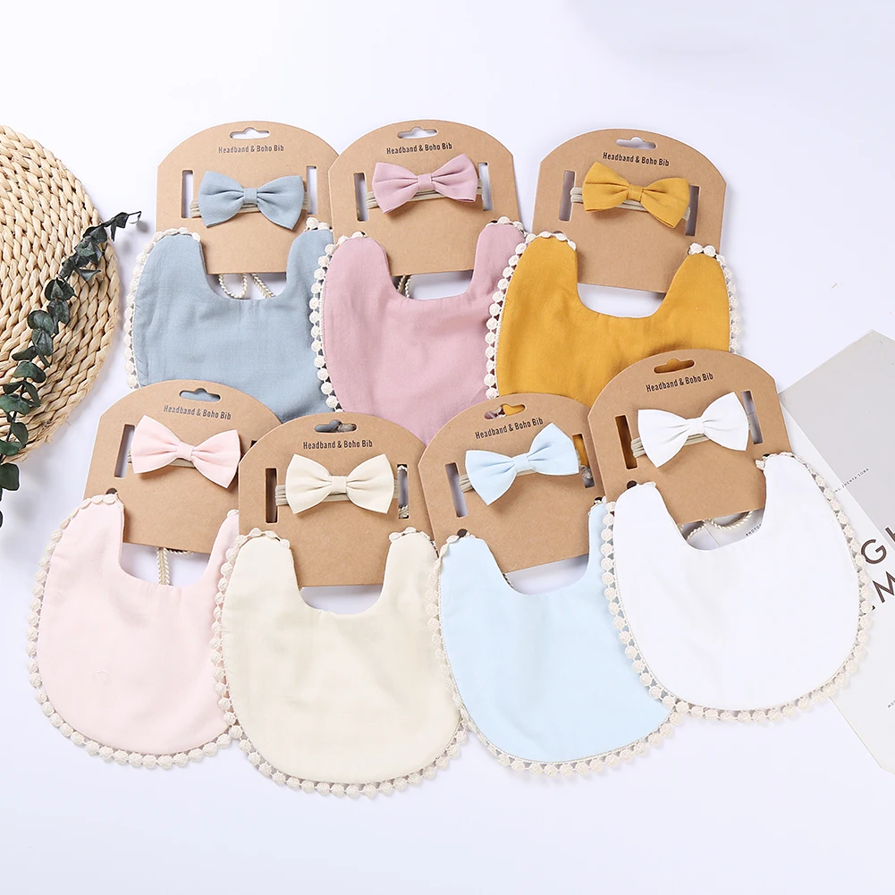 Solid Colors Super Soft Baby Bib Bamboo Cotton Bow Waterproof Baby Bib Boutique DIY Baby Girl Bandana Customize
