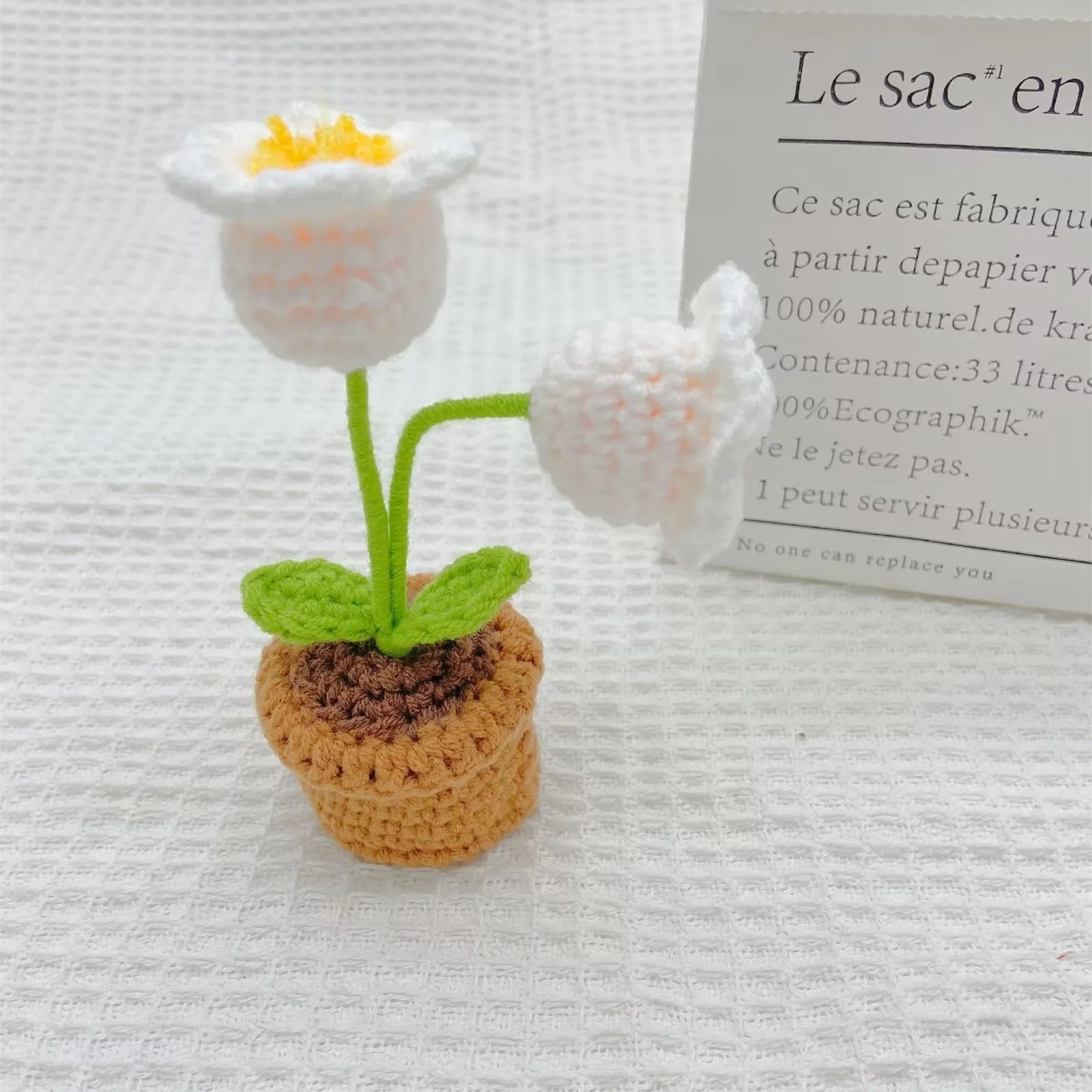 Christmas Valentines Day Gift DIY Crochet Fower Potted Handmade Mini Flowerpot Rose Flowers Crochet Tulips Knitted Flowers