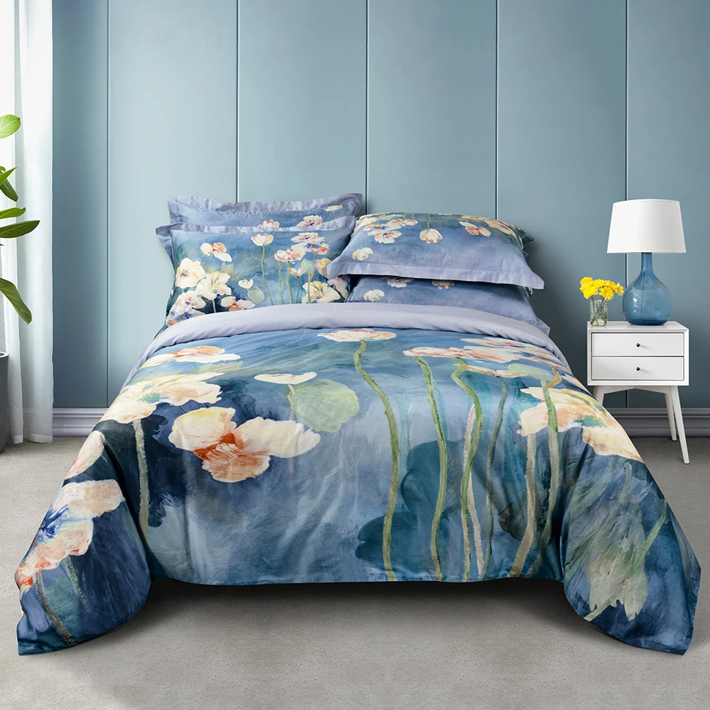 3D Digital Print Water Lily Pond Polyester Microfiber Bed Sheets Quilt Cover Sets Customize Design Bedding Set Wholesale Price