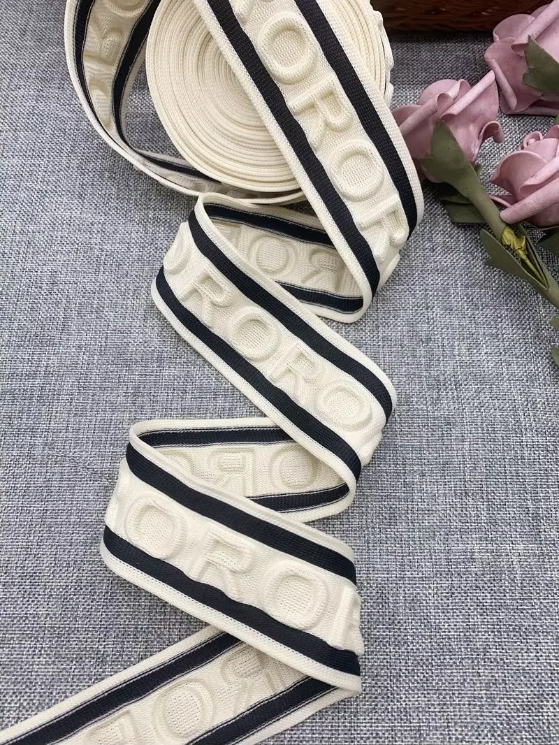 100% Polyester 3D Embossed Clothing Knitted Little Elastic Skin-friendly Knit Tape Emboss Engrave Webbing  For Pants Side Strips