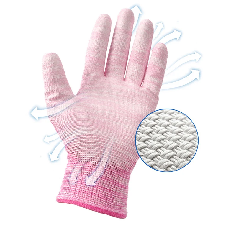 13 needle knitted stripe coated palm gloves PU coated palm protective gloves anti-wear anti-static labor gloves