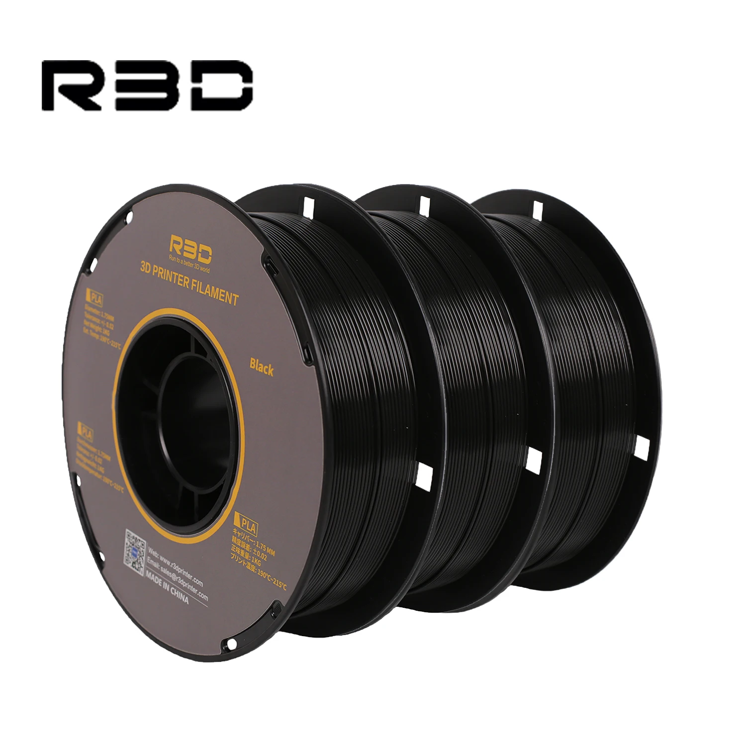 R3D PLA Filament 1kg 1.75mm Smooth Black Plastic for 3D Printer