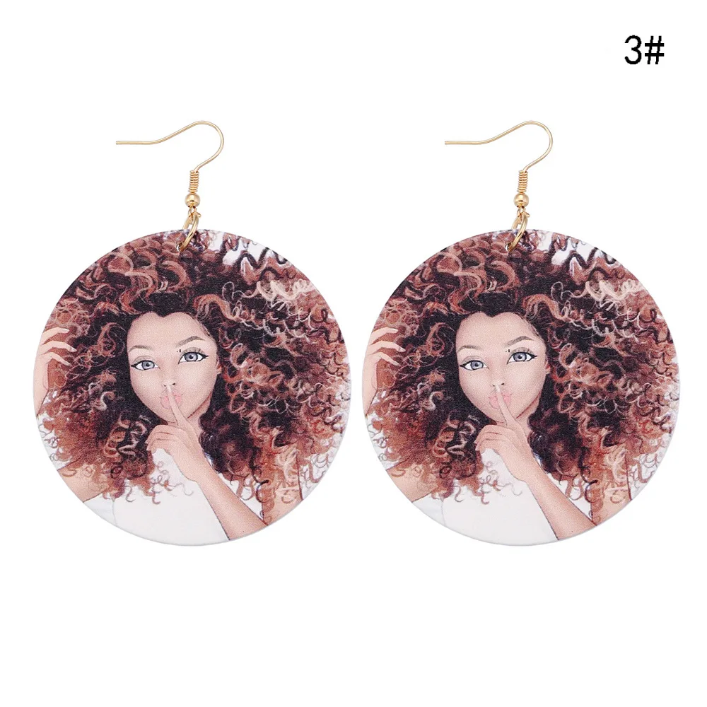 
SH124 Fashion head pattern printed africa wood earrings 