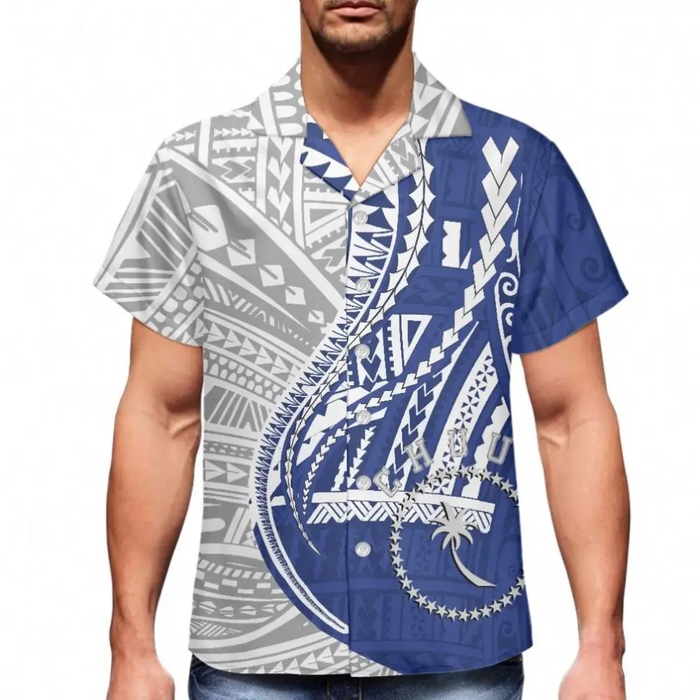 Hot Selling Polynesian Tribal CHUUK Islands Patterns Hawaiian Shirt Men Casual Button Up Shirts For Men Short Sleeve Clothing