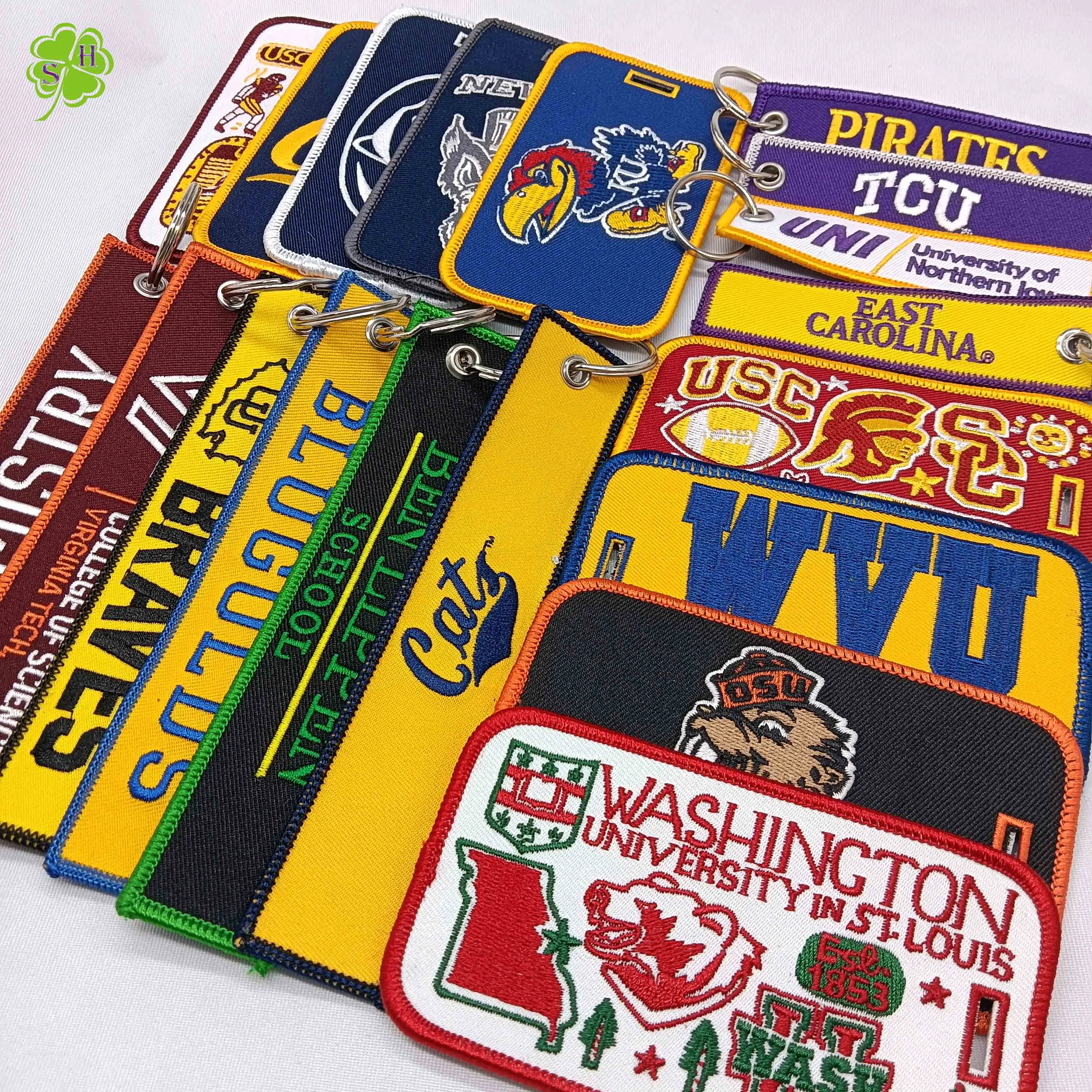 Wholesale Custom Woven Double Side Embroidery Fabric Keychain Keytag Keyring